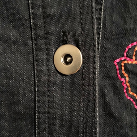 Multiples Embroidered Button Down Cropped Denim Jacket Sz SP - Picture 4 of 9